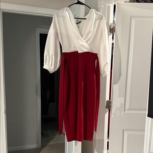 Elegant White and Red Women's Dress